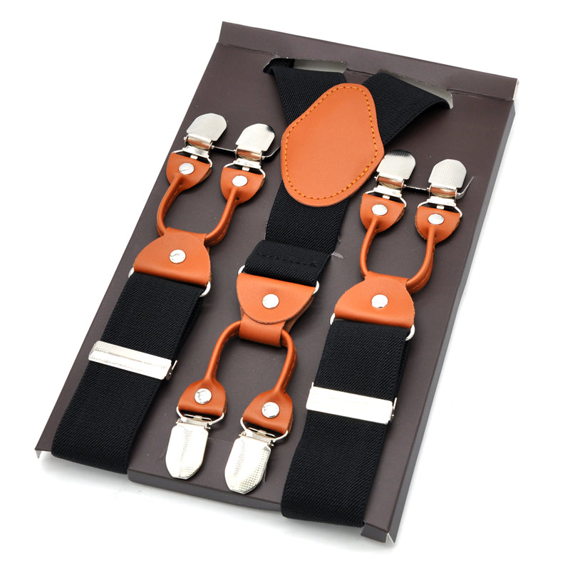 Mens Suspenders Leather Braces Y-back Shape Elastic Mens Trouser 6 Clips Adult Suspensorio Tirantes Hombre Bretelles 3.5*120CM