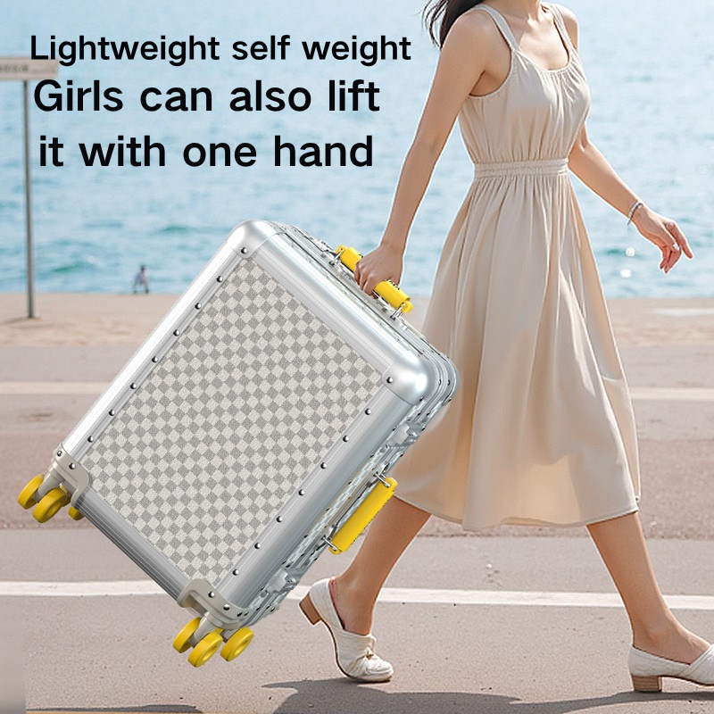 All-Aluminum & Magnesium Alloy 20 Inch Lightweight Rolling Suitcase with Durable Wheels for International Flights