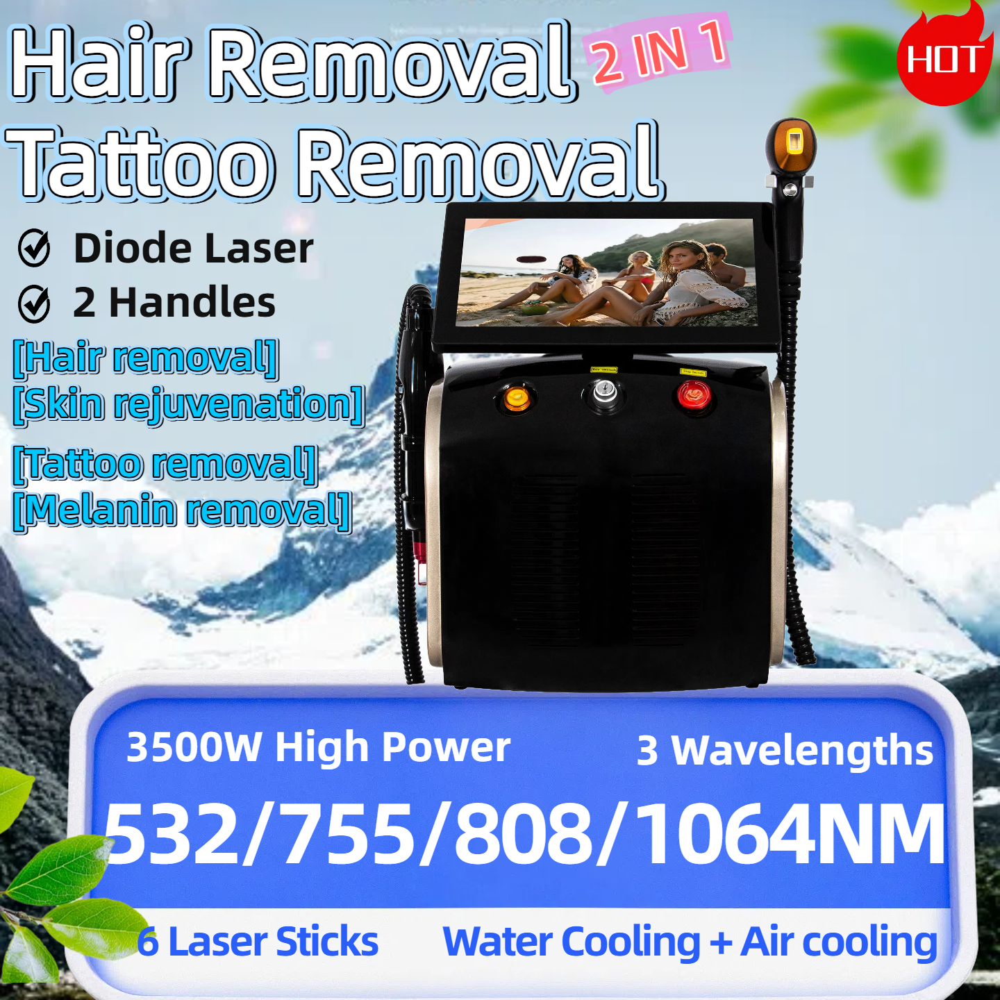 Professional Diode Ice Titanium Laser Body Hair Removal Laser tattoo removal Machine 755-808-1064-1320nm Laser Machine