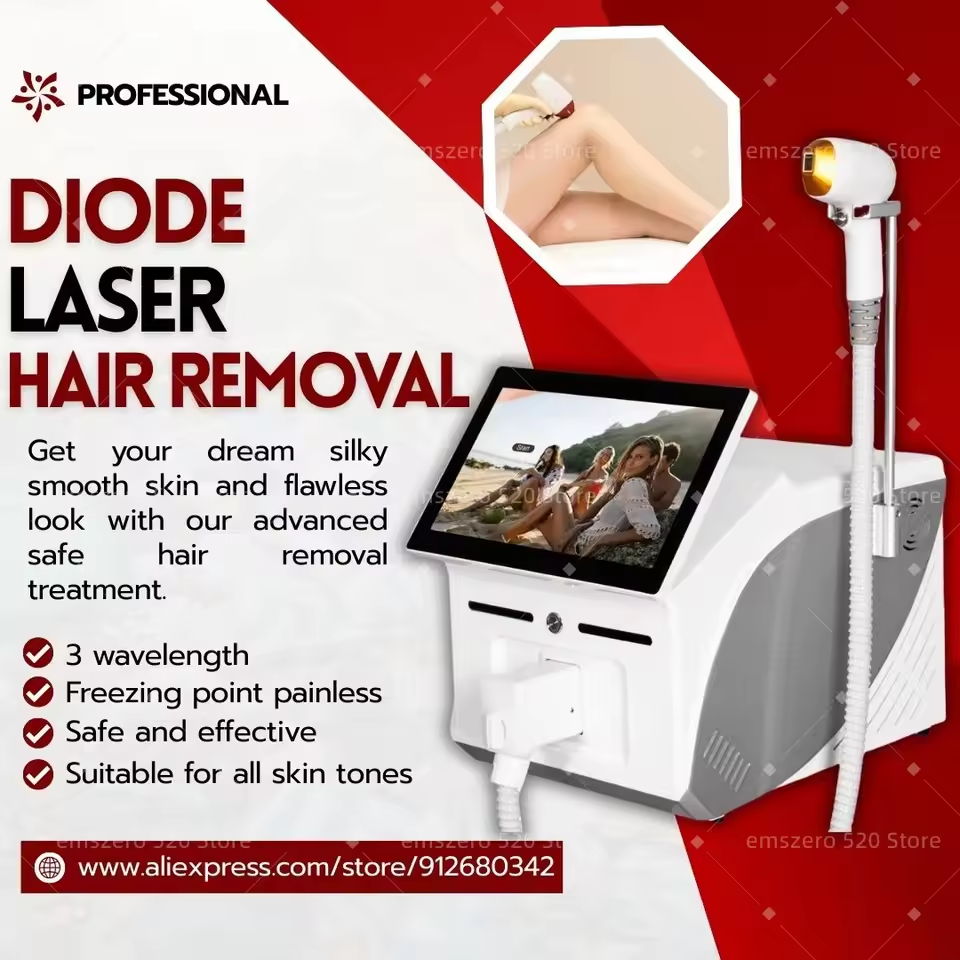 Portable Diode Ice Titanium Laser Hair Removal Machine Professional Permanent Alexandrite Device 3 Wave 755 808 106NM