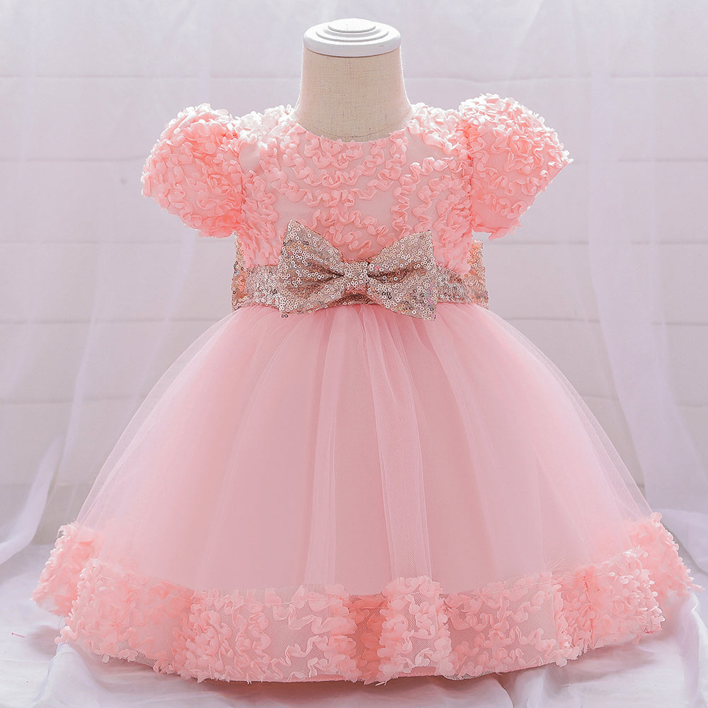 Sequin Bow Dress for Girl Baby Christening Gown First 1st Birthday Dress Party Girl Baby Clothing Toddler Clothes Infant Vestido