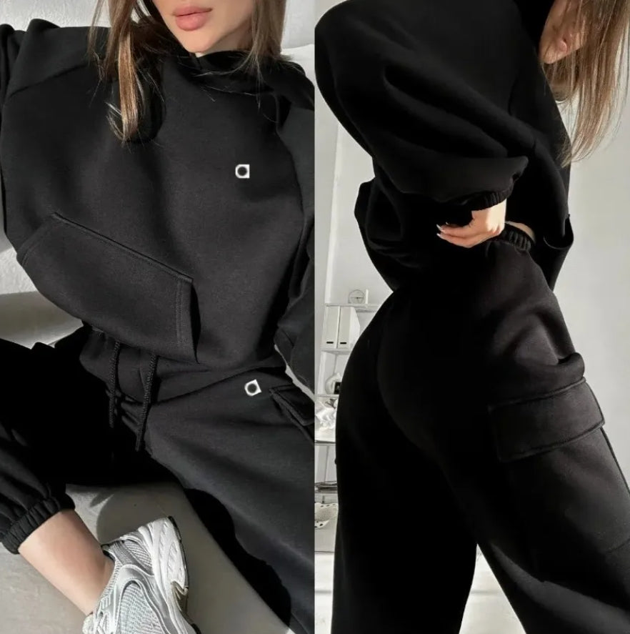Designer Women&#039;s Tracksuits Winter Fashion Solid Sportswear 2 Pieces Hooded Sweatshirt Sets Oversized Pullover Shirts Sweatpants Yoga Hoodies L