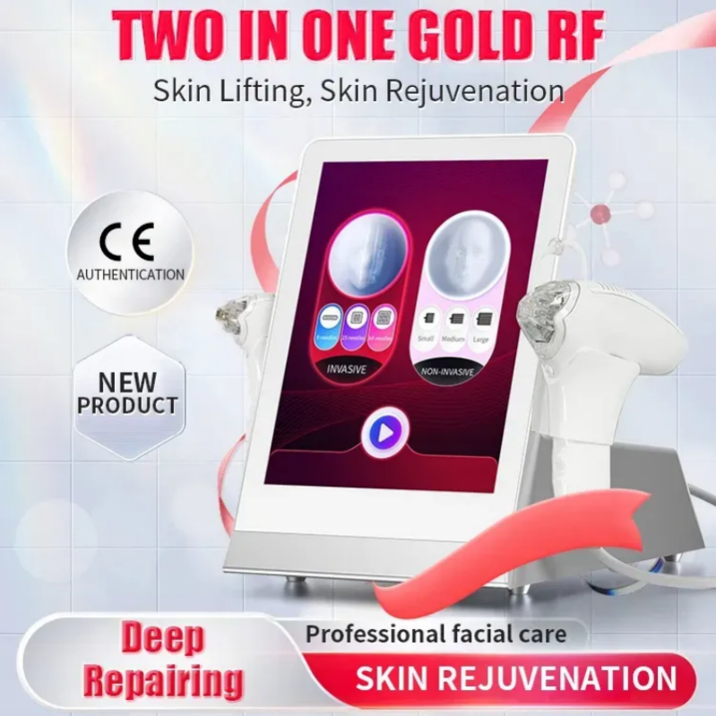 2 In 1 Gold RF Machine Microcrystal Ice Hammer Handles Professional Facial Care Skin Tightening Pores Shrinking Skin Whitening