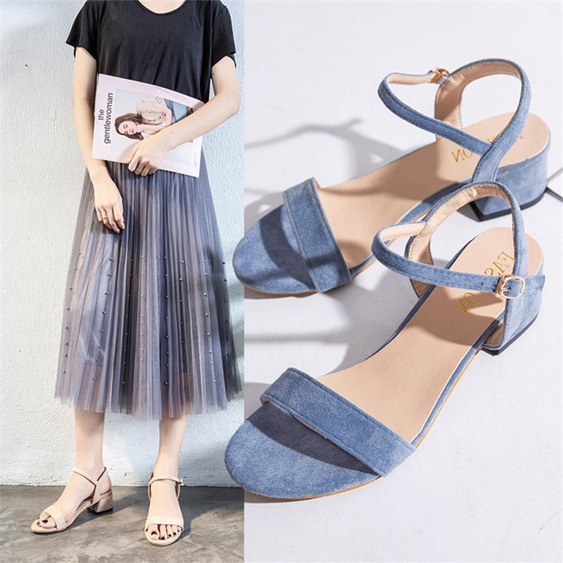 Womens shoes summer new suede sweet buckle thick heel low heel women sandals1