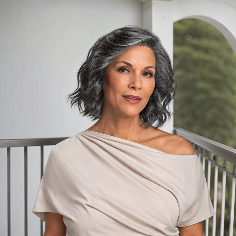 Soft Salt And Pepper Peppered Short Body Wave Wig 5x5 Lace Front Human Hair Wigs about 13day