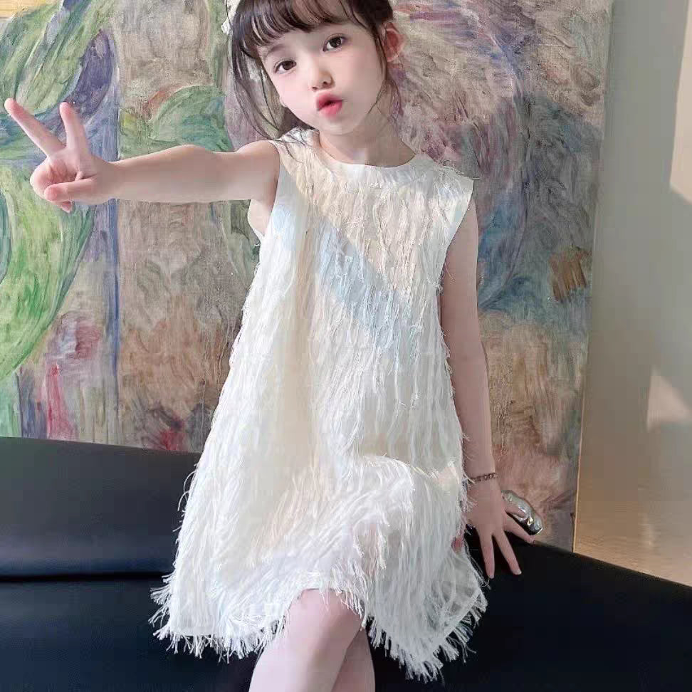 D35 Girls dress summer new 2024 children&#039;s vest princess baby tassel bow girl skirt stylish