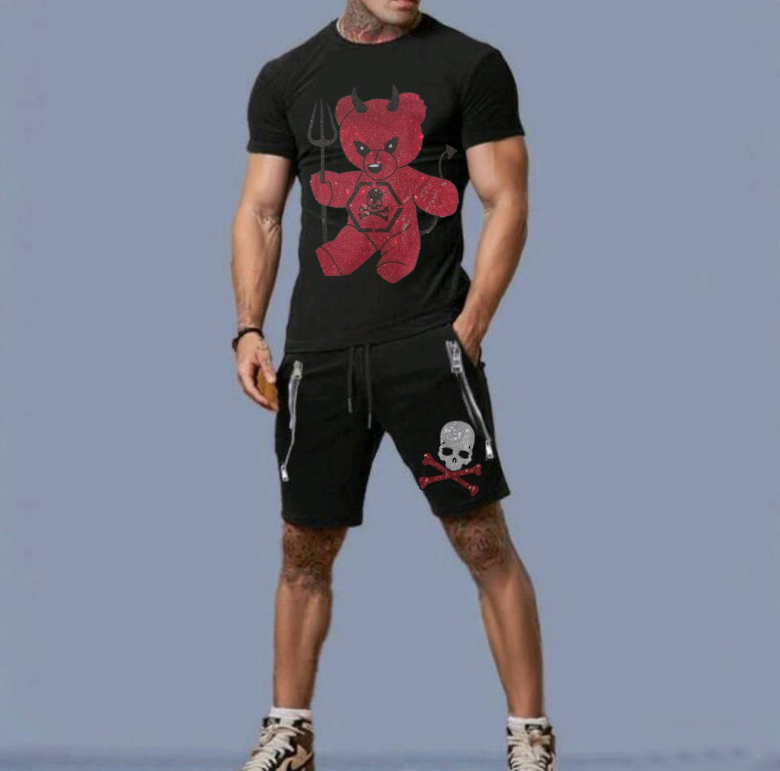 Men&#039;s Fashion Short Tracksuit with Sparkling Rhinestone Detailing