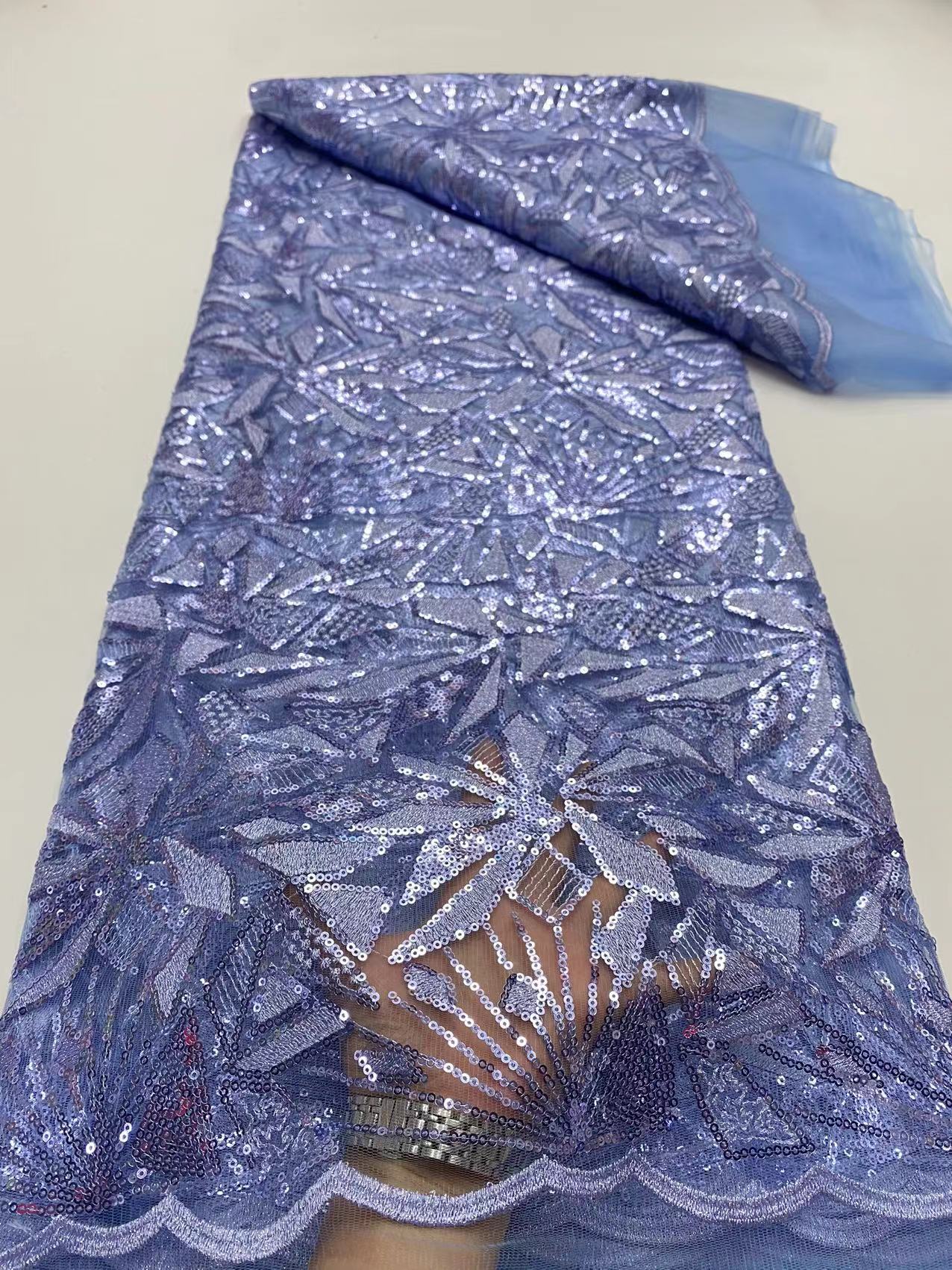 Gold & Silver Thread Embroidered Lace Net Fabric - Irregular Triangular Design Ideal for Wedding Dresses, Skirts, Evening Gowns