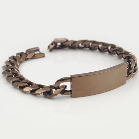 Wholesale Jewelry 22.5cm 12.5mm Brown Stainless Steel Chain Mens Curb Cuban Rombo ID Bracelets Boys Engraved Jewellery