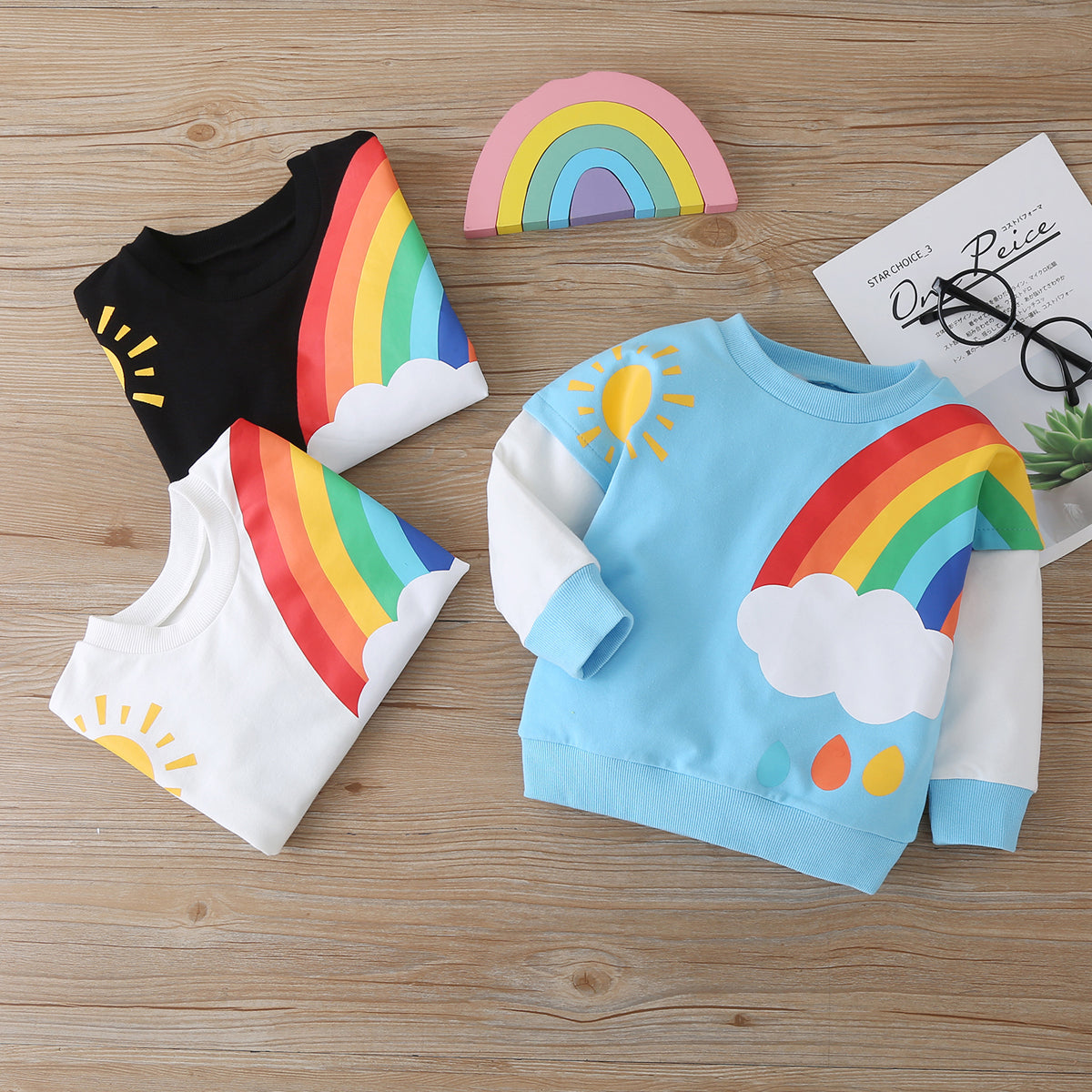 1-6Y Infant Baby Girls Boys Sweatshirt Tops Rainbow Print Long Sleeve Pullover Autumn Tops 3 Colors