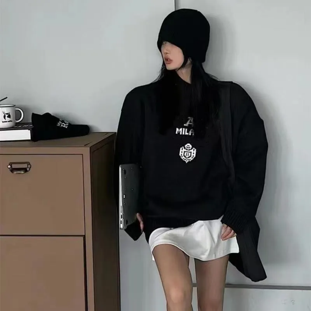 2025 New Sweaters Designer Women Jumper Knit Sweater Clothes Fashion Pullover Female Autumn Winter Clothing White Sleeves Elegant Casual Tops