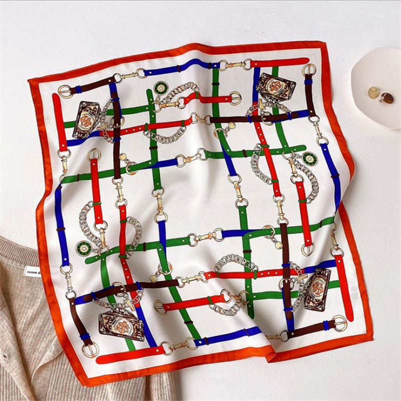 Scarves Small Square Towel Womens Chain Decoration Summer Thin Satin British Retro Korean Type Professional Stewardess Scarf No. 3