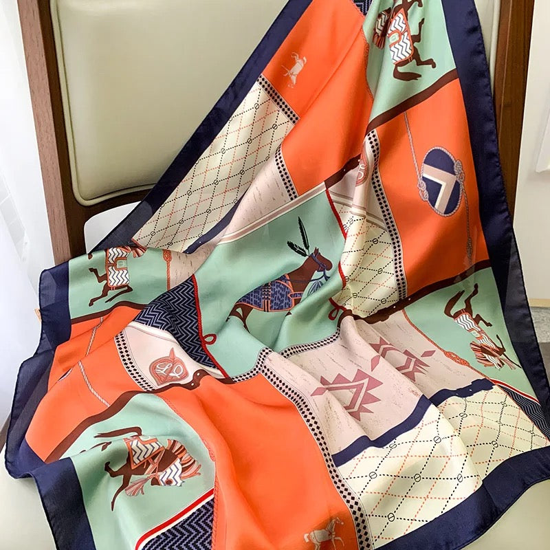 New Style 2021 Spring And Summer Lady Sunscreen Square Silk Shawl Womens Quality Printing Silk Scarves Fashion Beach Headscarf