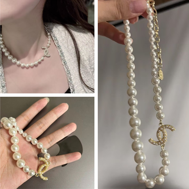 Elegant CoCo White Pearl necklace with diamond pendant French style designer Necklaces for charm Woman Wedding Jewelry Pearl Chokers stylish clavicl