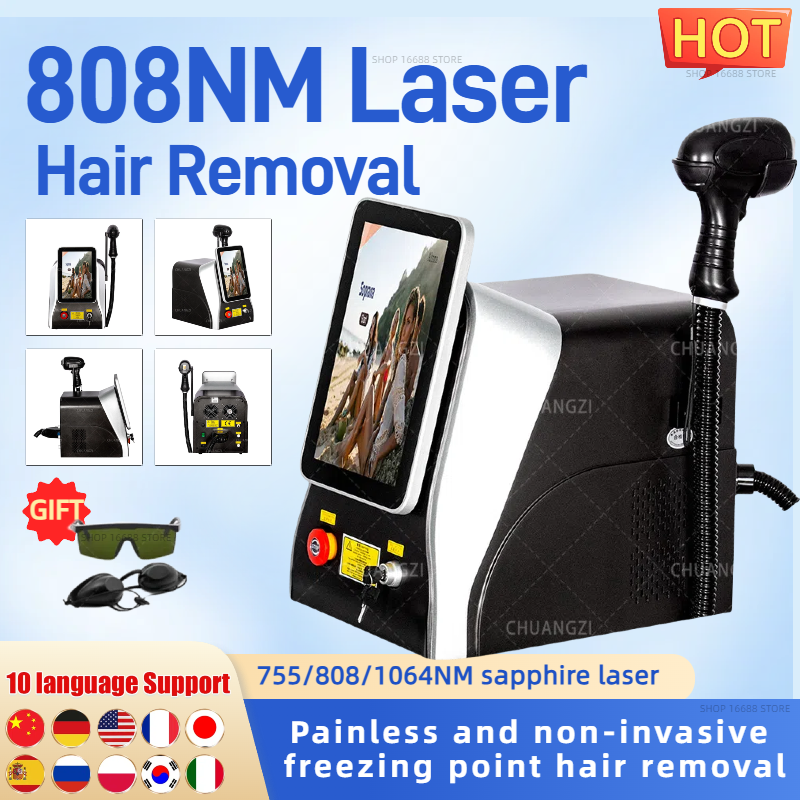 808nm Diode Hair Removal Machine L-ase-r Body Alexandrite 3 Wavelength 755 808 1064nm Face Hair Remove For Salon Epilator