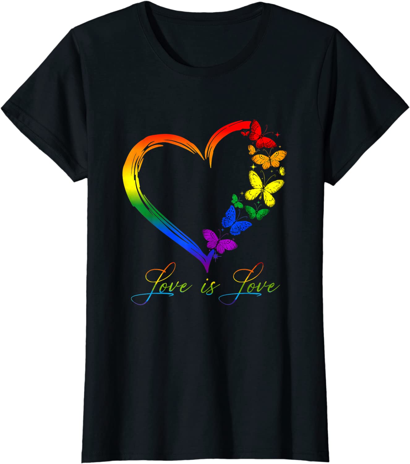 Women&#039;s Clothing Butterfly Heart Rainbow Love Is Love LGBT Gay Lesbian Pride T-Shirt Women&#039;s T-Shirt Print