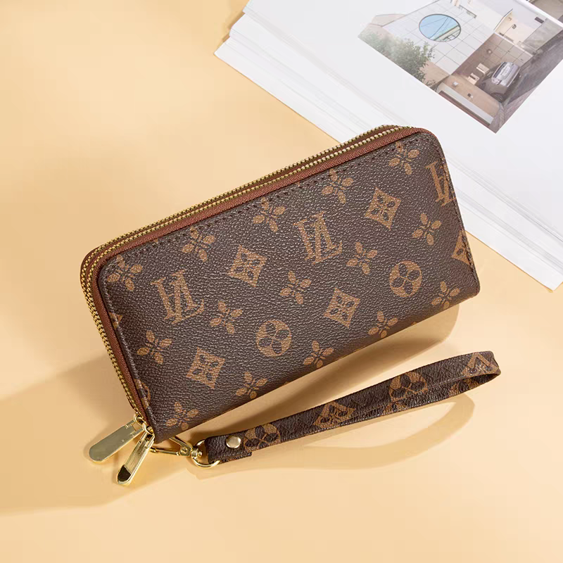 Double zipper designer Wallets Mens Leather Wallet Holders For Brown flower women Purse Luxury Purses Cross Body Wallets Zipper Coin fashion Purse07