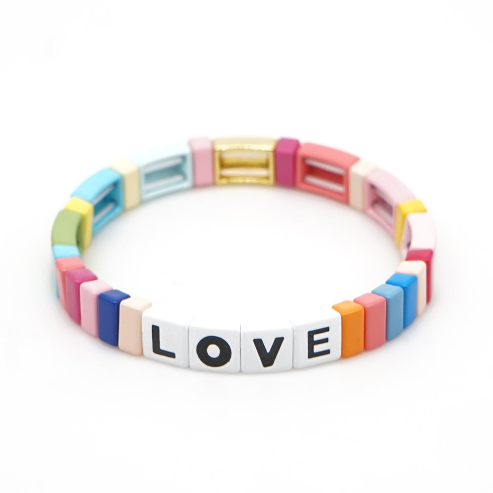 Shinus Enamel Tile Bracelet Bangle 2020 Women Rainbow Summer Beach With LOVE Letter Bracelets Ladies Jewelry Bohemian Jewellery