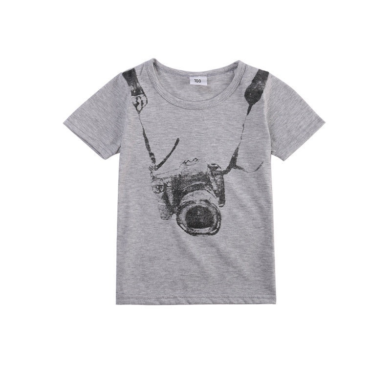 Cute Lovely Summer Newborn Infant Baby Boys T-Shirts Short Sleeve O-Neck Cartoon Print Pullover Grey Tops Outfit 1-8Y
