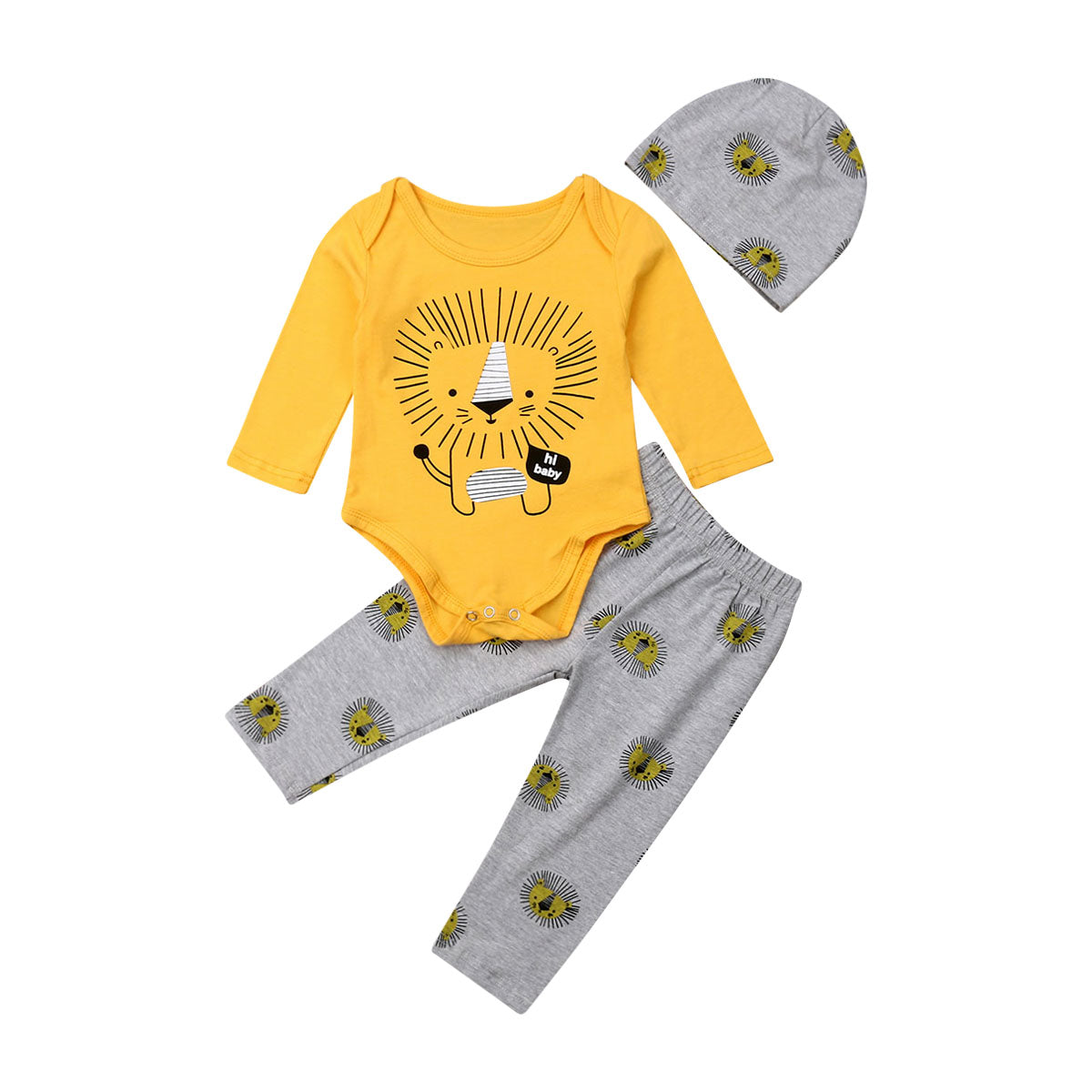 0-3Y Summer Infant Kids Baby Boys Girls Clothes Sets Cartoon Print Romper+Pants+Hats 3pcs Sets