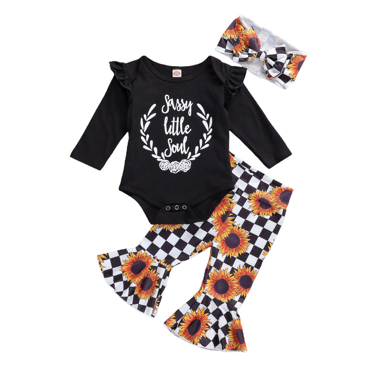 Baby Girls Clothes Set Newborn Infant 0-4Y Fashion 3PCS Print Top Romper+Flare Pants+Headband Bebes Set Vetement Bebe Robe Bebe