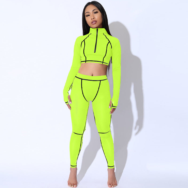 European and American Cross-Border Explosions 2020 Spring and Summer Cross-Border Womens New Long-Sleeved Yoga Fitness Fashion Suit Women