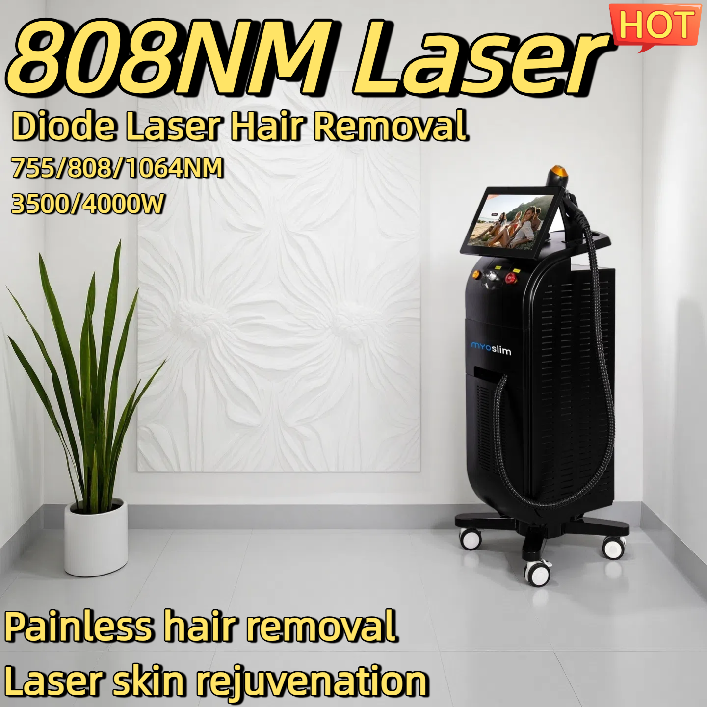 Hot Diode Laser Hair Removal Machines Professional 808nm 3 Wavelengths Painless Permanent Hair Removal Non-invasive Permanent Cooling Head Painless