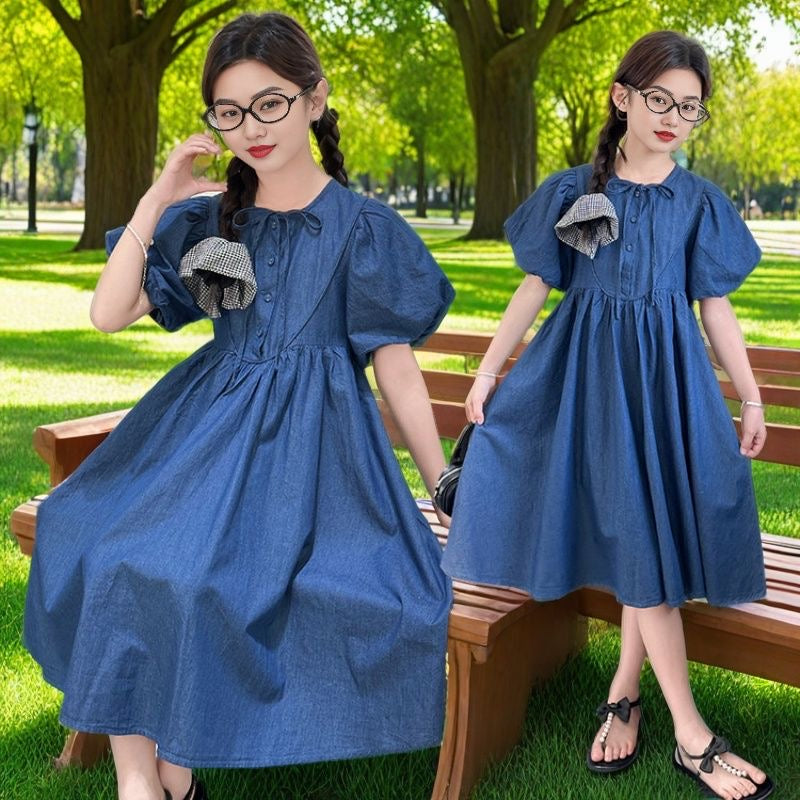 D211 Girls&#039; summer dress for older children, new 2025 trendy bubble princess summer dress for girls