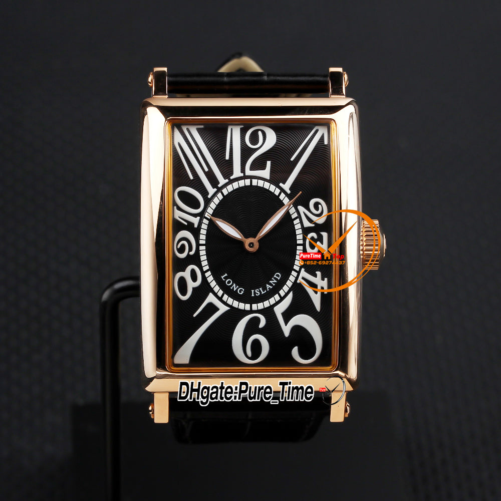 New Long Island Classique 1200 SC REL A2813 Automatic Mens Watch Black Dial Big Number Markers Rose Gold Case Leather Strap 36mm Gents Watches Pure_