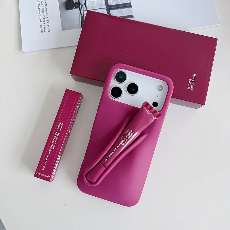 For i17 16 15 Lipstick Phone Case Portable Case Lip Gloss Mouth Red lipstick Make Up iPhone Silicone Phone Case 14 13 12 Pro Max Bracket Case Silico
