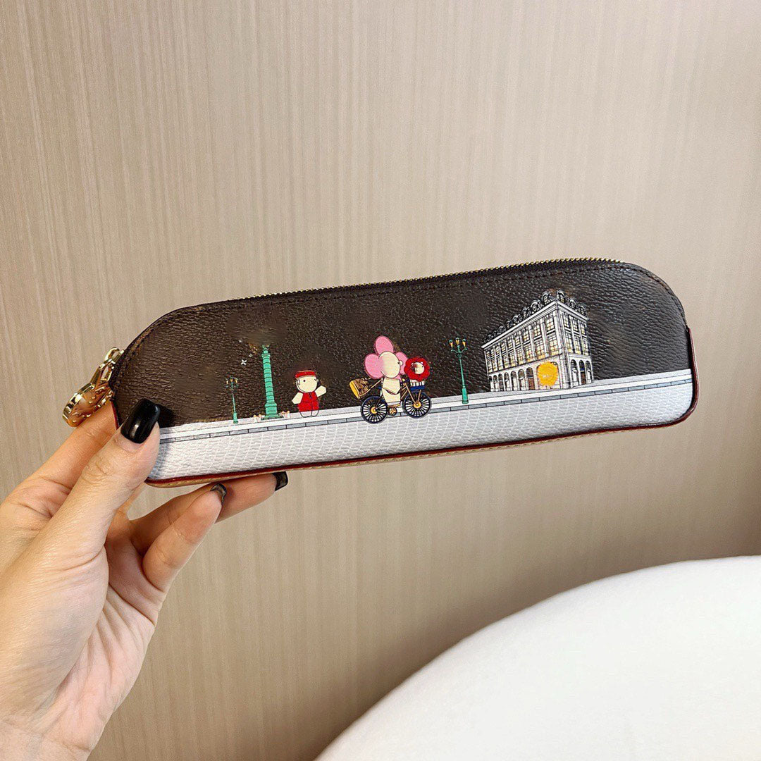 luxury pencil pouch women designer colored leather zipper pencil case coated canvas pencils box purse wallets fashion womens men pencil box 2024 wal