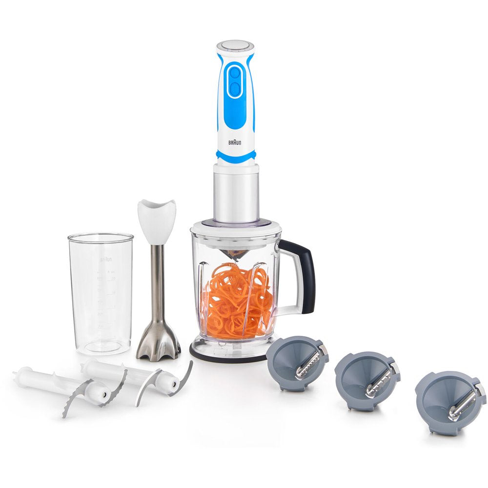Braun MultiQuick Spiralizer and Hand Blender with 3 Spiralizing Blades, Blending Wand, 5-Cup Chopper, and Blender