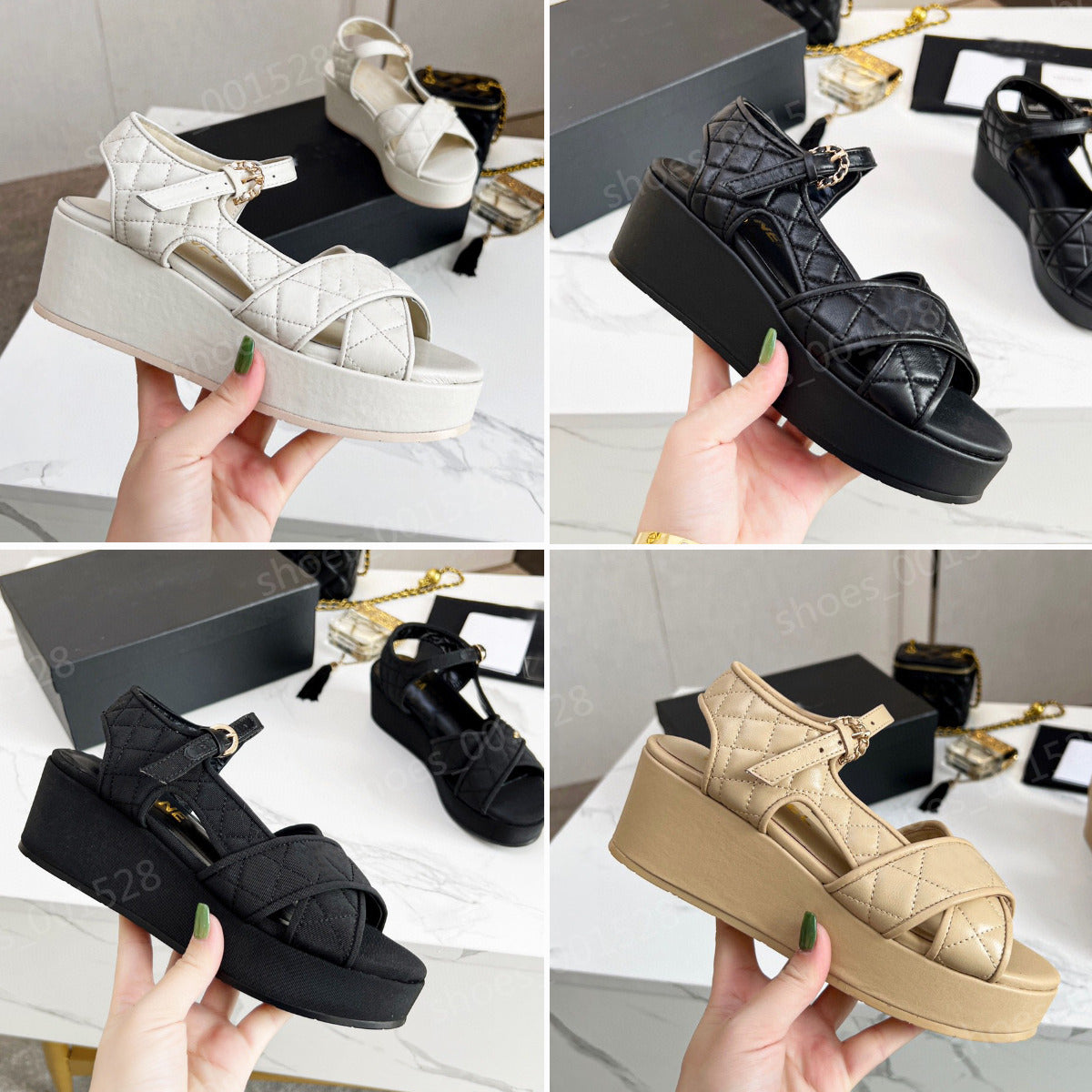 Calfskin Criss Cross Designer Sandals Women Quilted Sandles Slingback Shoes Platform Low Heel Wedge Diamond Buckle lambskin Sandal Slip On Ankle Str