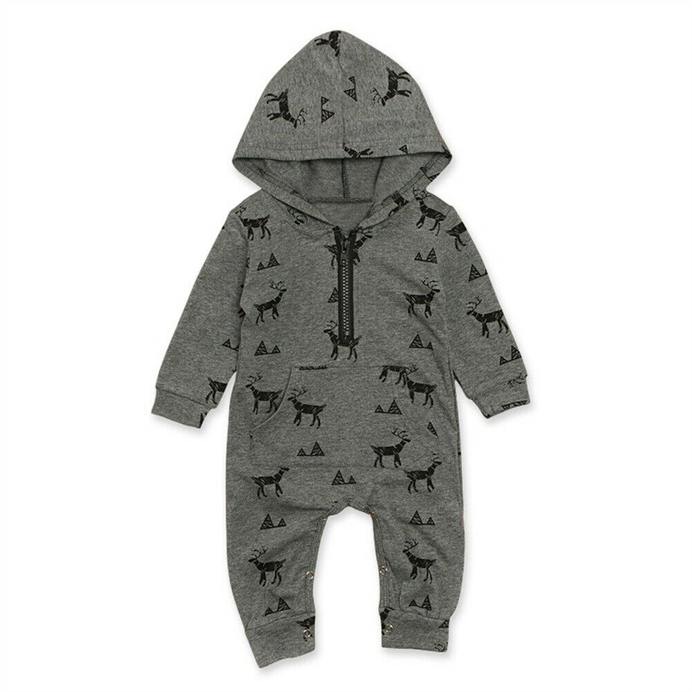 Kids Infant Baby Boys Hooded Romper Cartoon Animal Print Long Sleeve Jumpsuit Clothes Outfits One-Piece