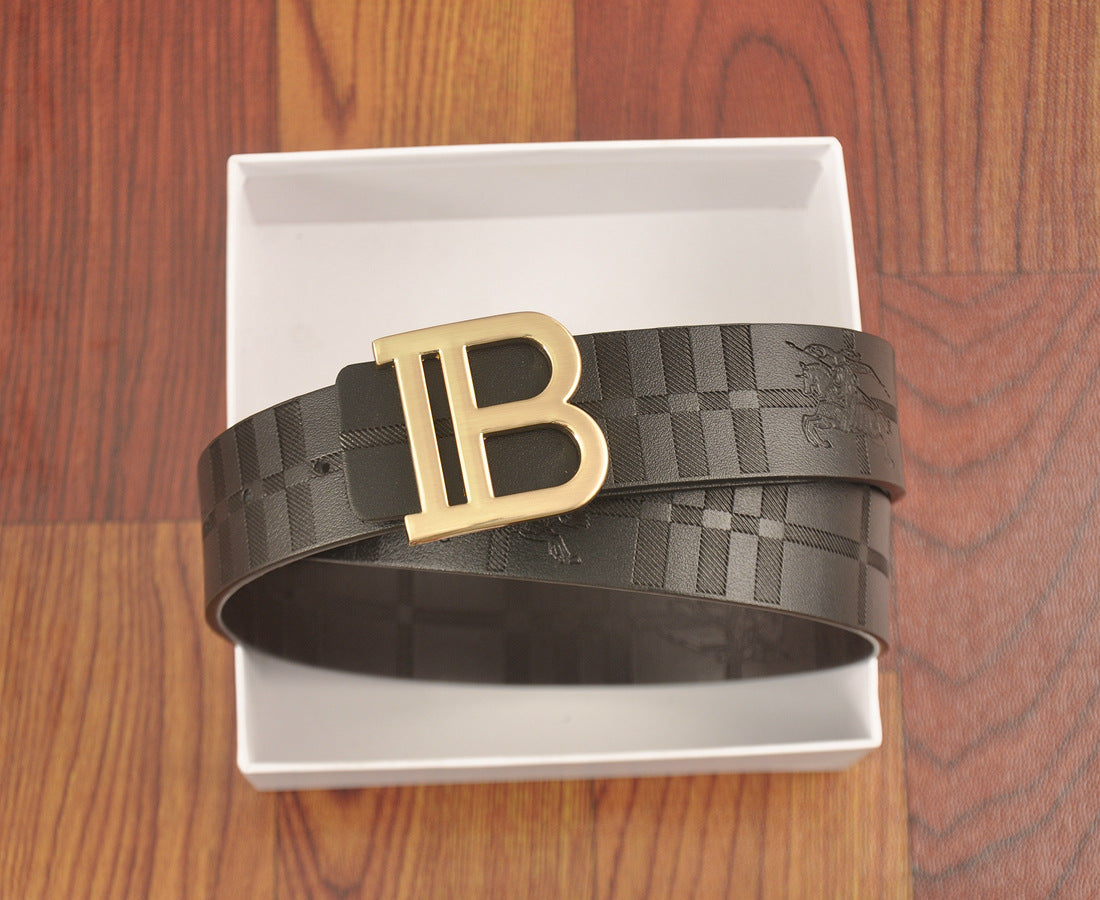 Xinba Home Color Double-Sided Letters Smooth Buckle Belt Mens All-Match Business Genuine Leather Baoli Belt Mens Spot