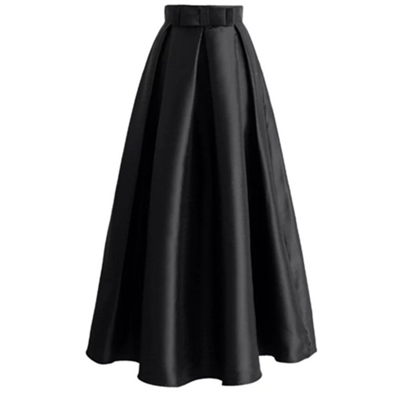 High Waist Pleated Princess Skirt Women Muslim Bow Ankle-length Elegant A-line Ball Gown Long Skirts Islamic Clothing Plus Size