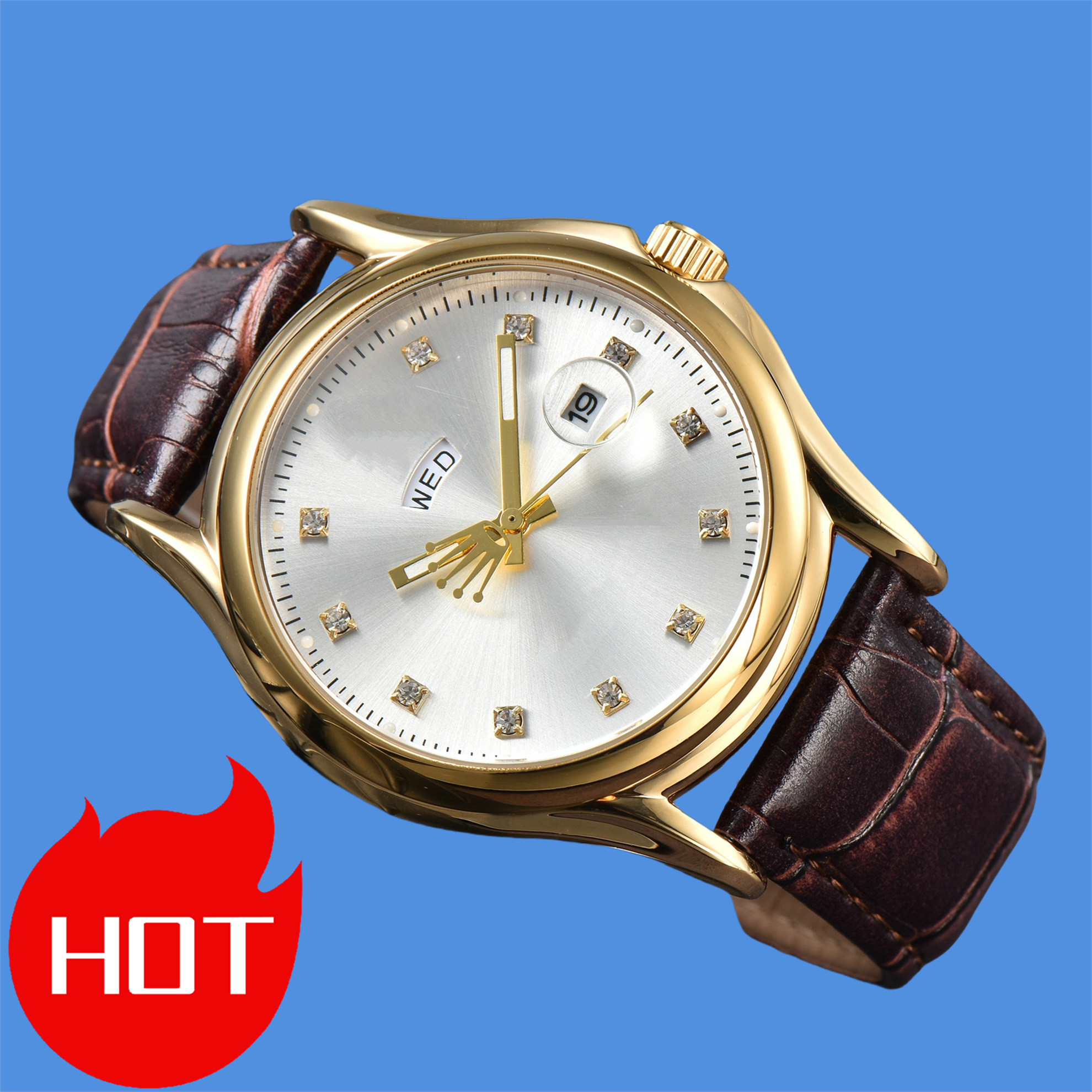 High quality mens Cellini watches quartz movement watch dial work chronometre wristwatch leather strap stainless steel case waterproof clock montre