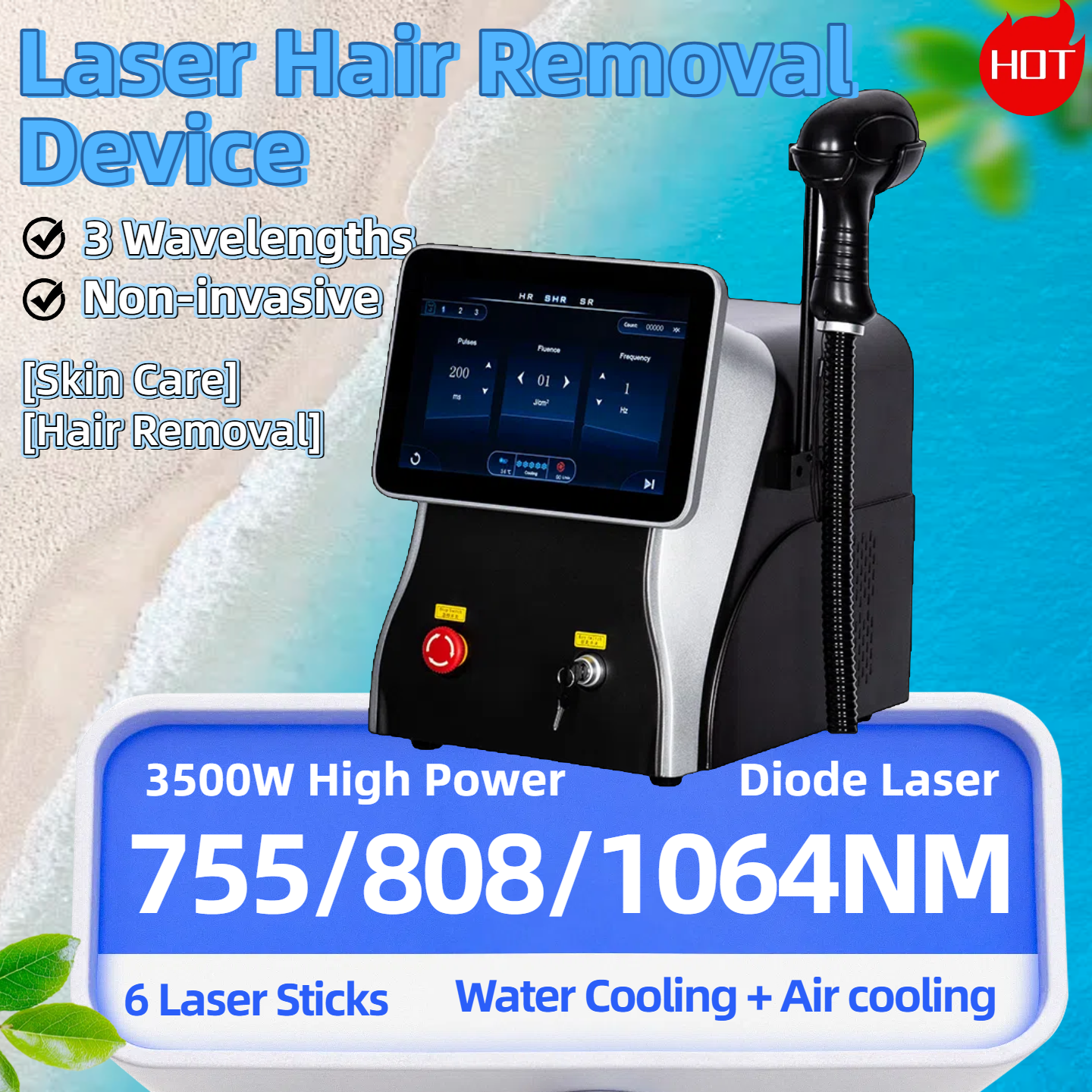 808NM Diode Laser 755 808 1064 Professional Body Hair Removal Machine 3 Wavelength All-Body Painless Laser Hair Removal 3500W
