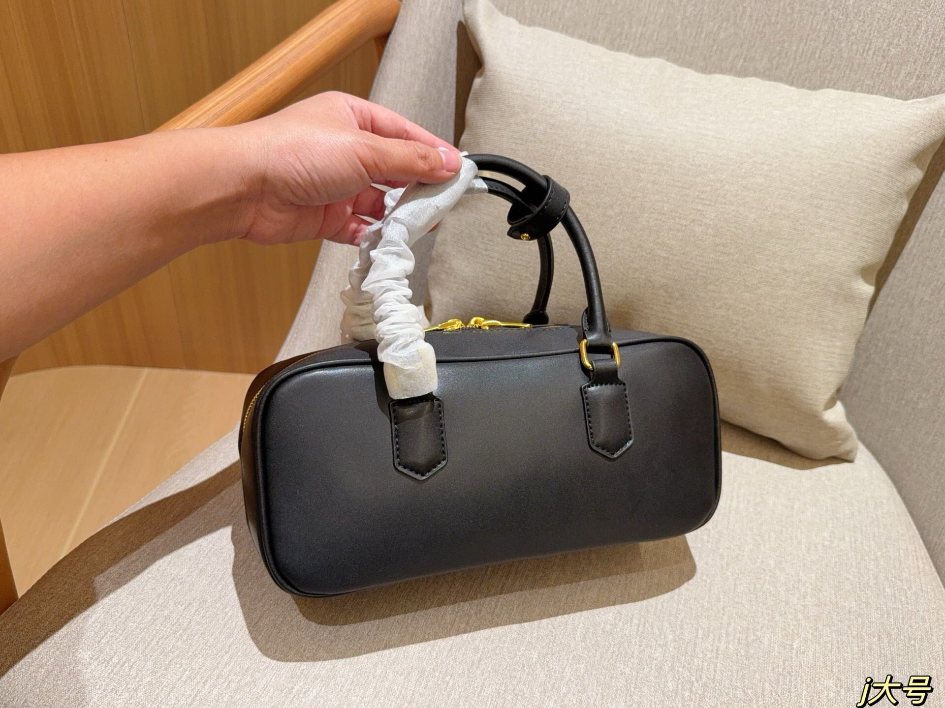 F5-Bowling bag pleated Boston stitching handbag women