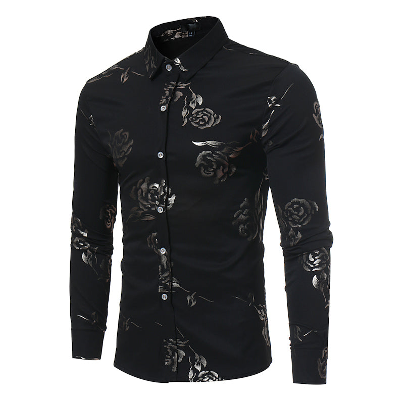 Floral Print Shirt Men Slim Fit Chemise Homme Luxury Rose Office Work Wear Muslim Shirts Camisa Social Masculina African Clothes