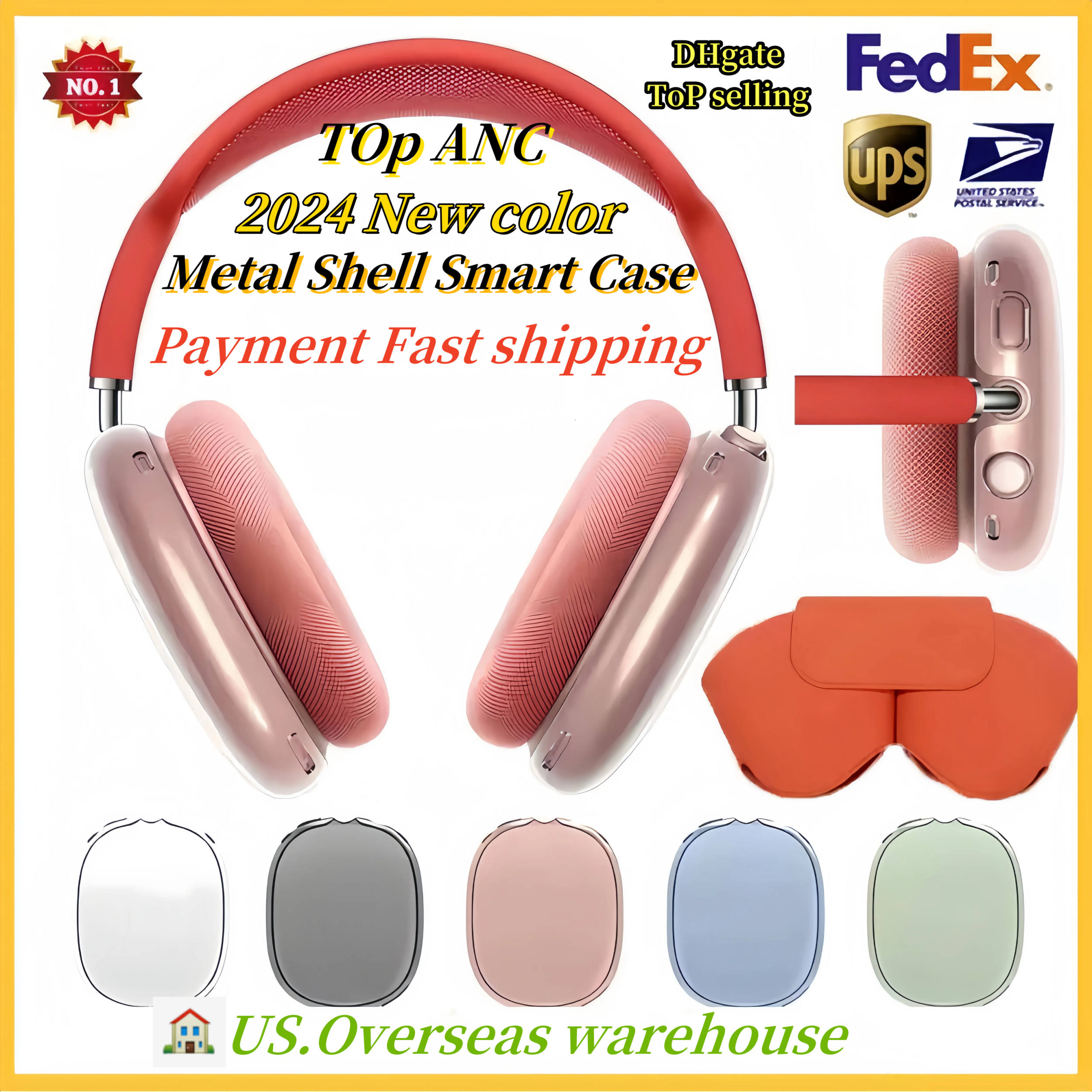 USA Stock OEM Metal Quality USBC 2024 for Airpods Max ANC Bluetooth Headphone Earbuds Accessories Transparent TPU Silicone Case AirPod Maxs Noise Ca
