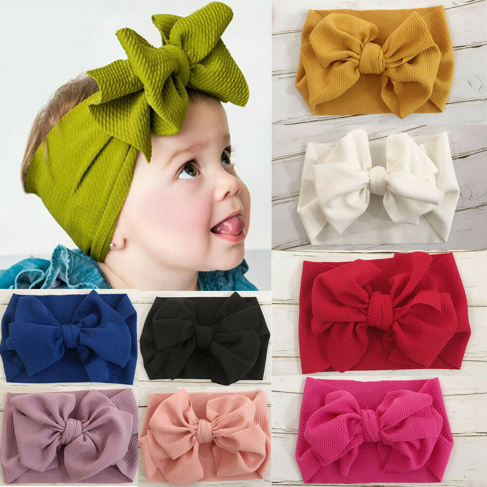Toddler Girls Boys Kids Baby Big Bow Headband Stretch Turban Solid Knot Head Wraps Gifts