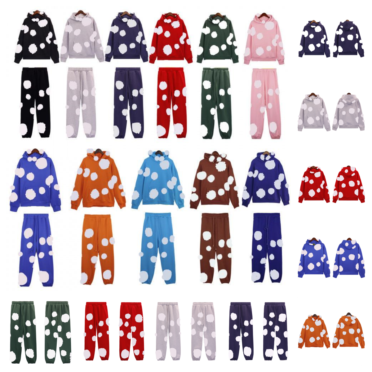 Classic Denim Flower Printed Tracksuit Mutil-color Sport Denim Hoody And Casual Running Sweatpants Men Women&#039;s Loose Long Sleeve Tops