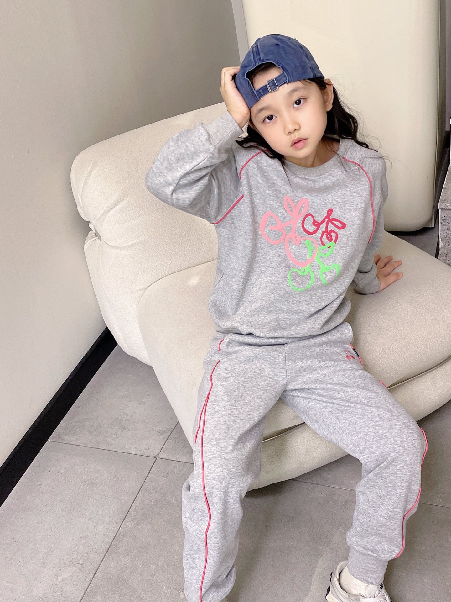 Kids Girl Sets Cherry Printed Clothing Fashion Autumn Sports Suit Baby Girls Hoodie with Pants Clothes