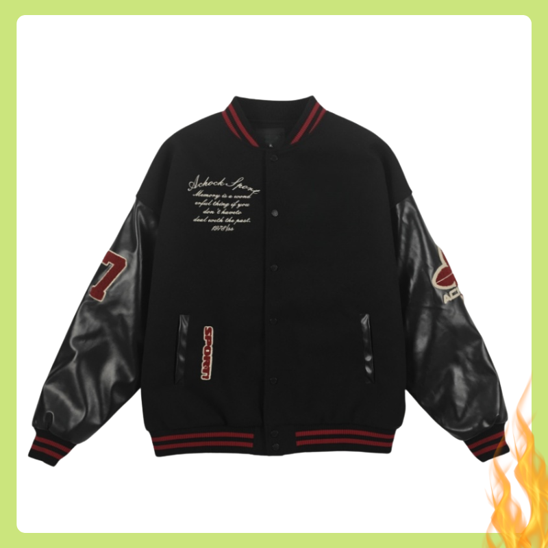 Contrast Color Baseball Jacket with Lettering for Men American Hip Hop Inspired Outerwear Customizable Design