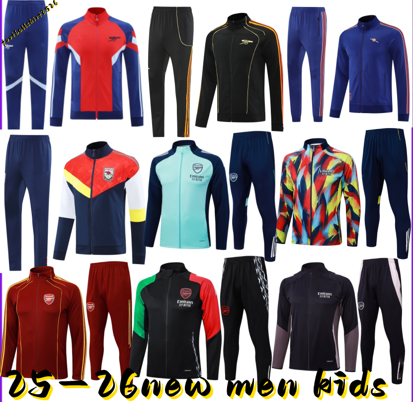 2025 26 Arsen gunner TRACKSUIT JACKET LONG ZIPPER TRACKSUIT soccer MARTINELLI ROWE SAKA 26 football PEPE ODEGAARD Nketiah G.JESUS FABIO MAN kidiTRAI