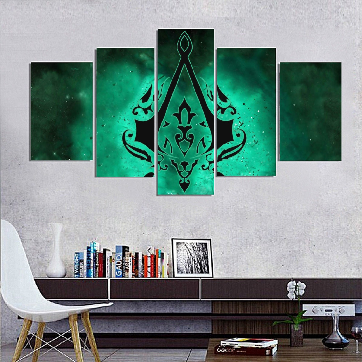 5pcs-set Unframed Assassin&#039;s Sign Green Game Poter Painting HD Print On Canvas Wall Art For Living Room Decor