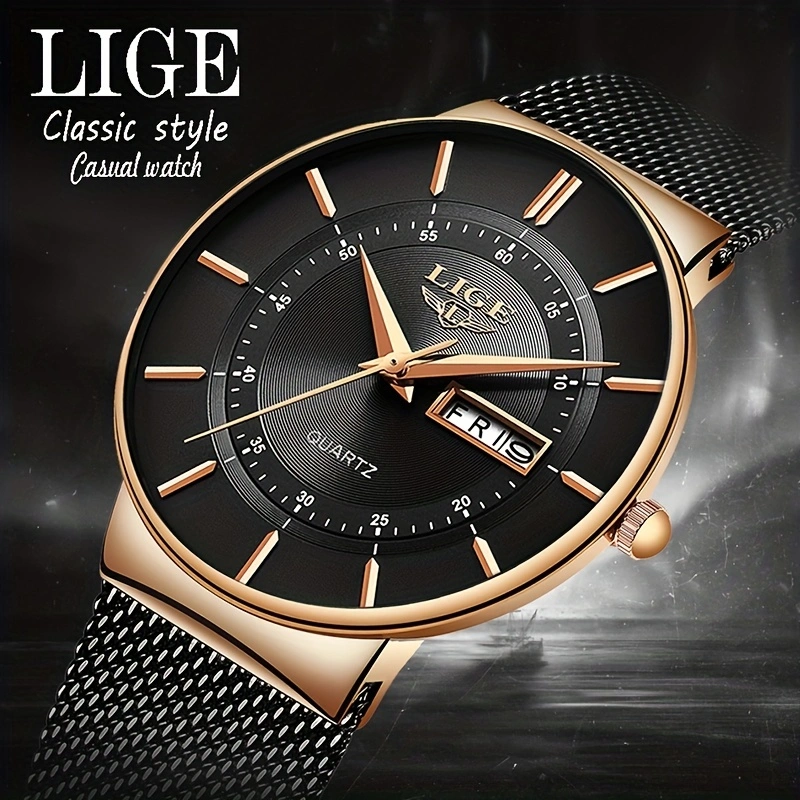 LIGE 2024 Luxury Men Watches Waterproof Ultra Thin Date Clock Male Steel Strap Casual Quartz Watch Men Sports Wrist Watch