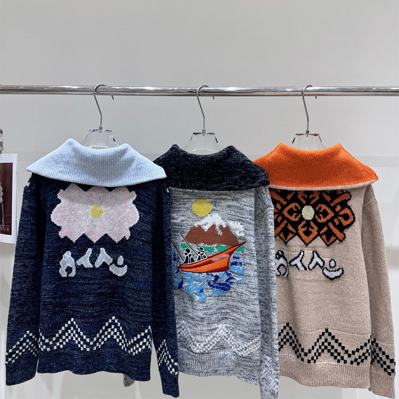 Designer 2025 Winter Luxury Brand 3 Colour Knitting Elegant Cardigans Women&#039;s Pearl Zip up Geometric Sweater V-neck Long Sleeve Loose Knit Coat