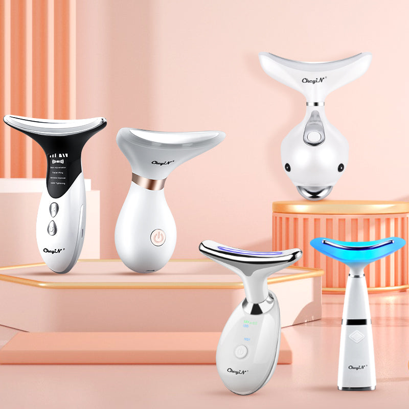 LED Photon Therapy Neck Lifting Massager Anti-wrinkle Vibration Skin Tighten Machine Face Slimming Beauty Care Devices